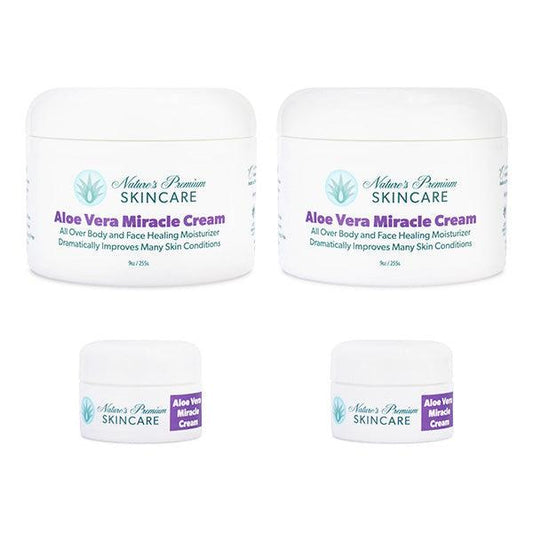 Two 9oz Jars Aloe Vera Cream with Two Travel-Size Containers